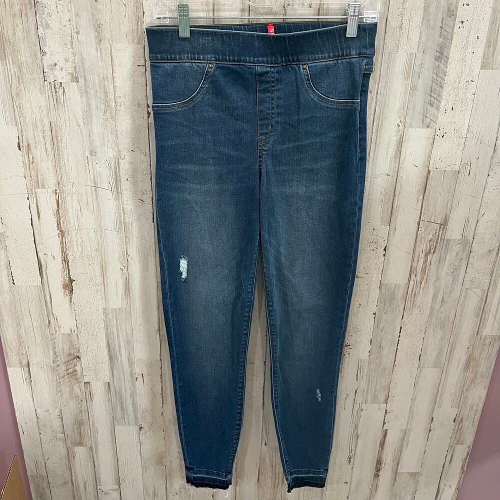 Spanx Distressed Denim High Rise Elastic Waist Jeggings Skinny Jeans Medium